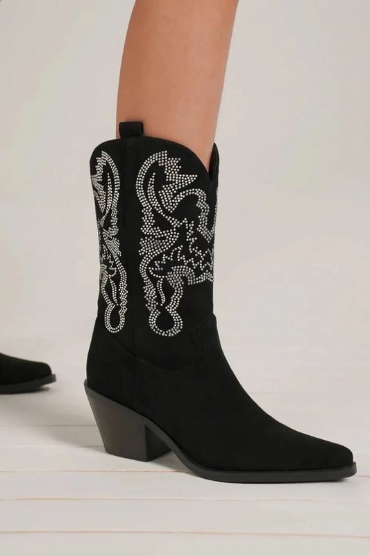 Beast Fashion Rhinestone Detail Point Toe Boots | Shoes | 1