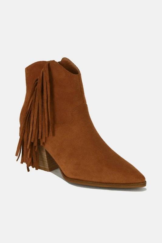 Beast Fashion Suede Fringe Point Toe Ankle Boots | Shoes | 1