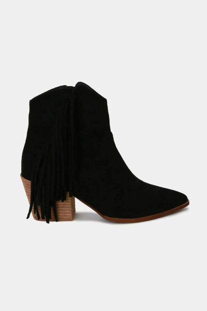 Beast Fashion Suede Fringe Point Toe Ankle Boots | Shoes | 1