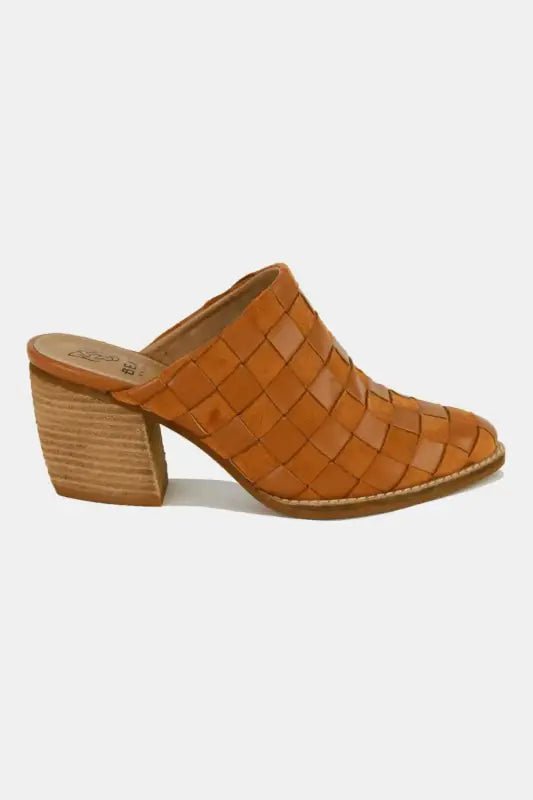 Beast Fashion Woven Checkerboard Block Heel Mule Shoes - Shoes