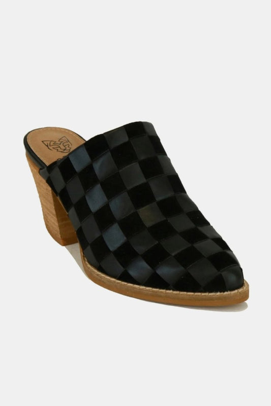 Beast Fashion Woven Checkerboard Block Heel Mule Shoes | Shoes | 1