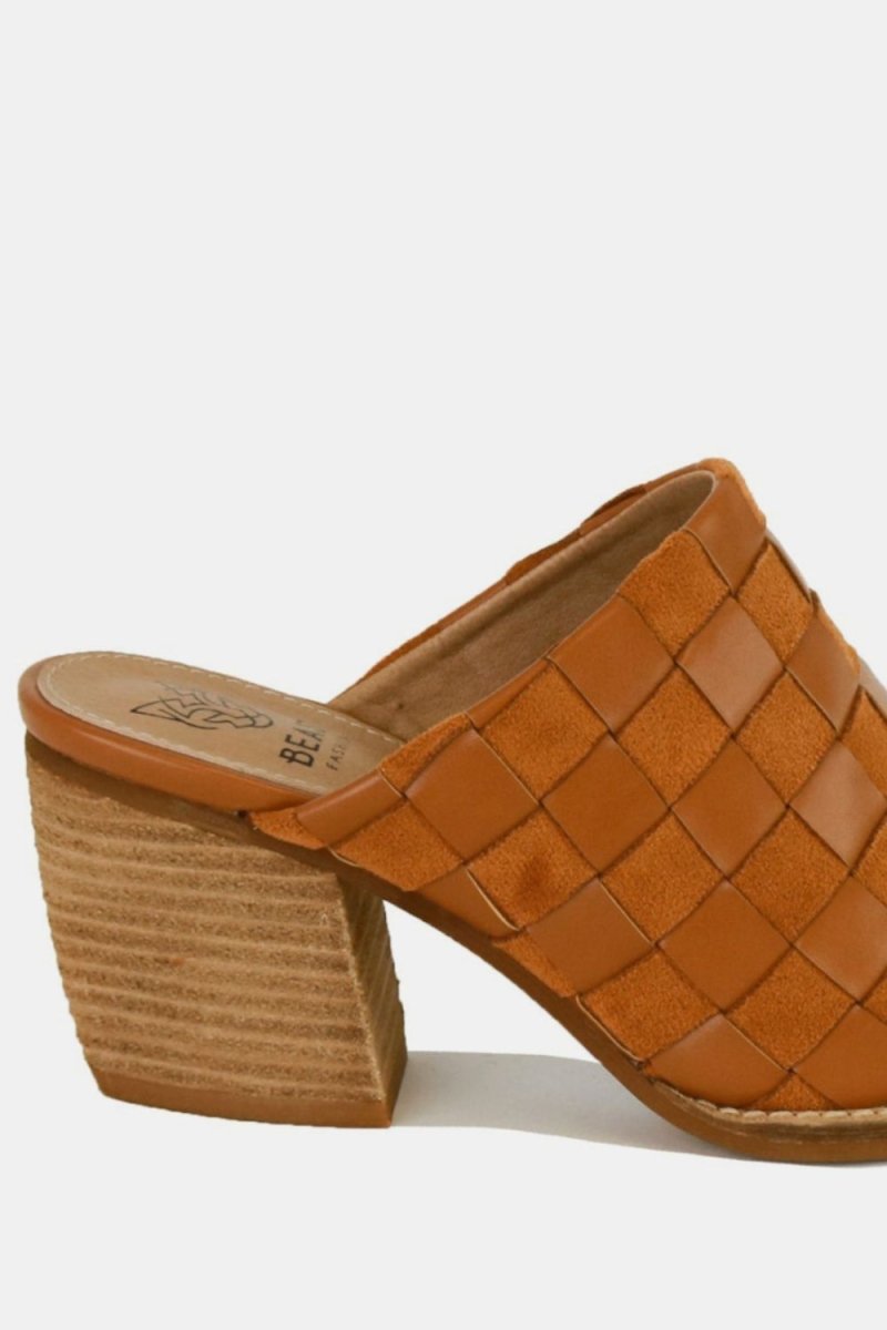 Beast Fashion Woven Checkerboard Block Heel Mule Shoes | Shoes | 3