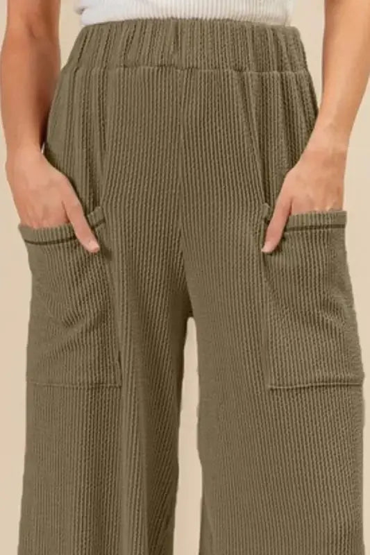 BiBi 2tone Cord Rib Waist Band Side Pocket Pants - Pajamas