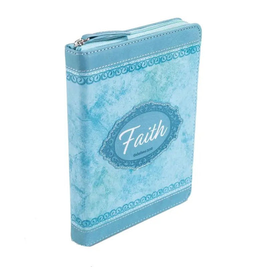 Bible Journal - Blue Faith Galatians 3:26 - Journals blue zippered book cover faith