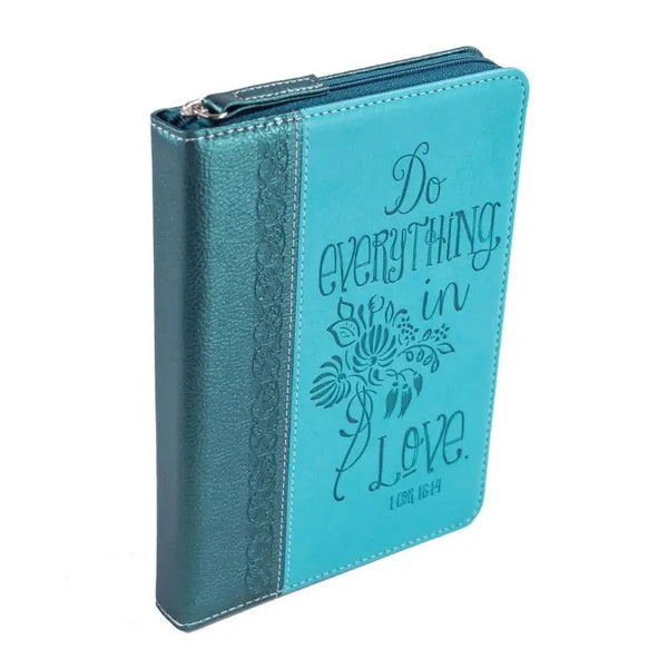 Bible Journal - Teal Floral 1 Cor. 16:14 - Journals teal zippered bible cover