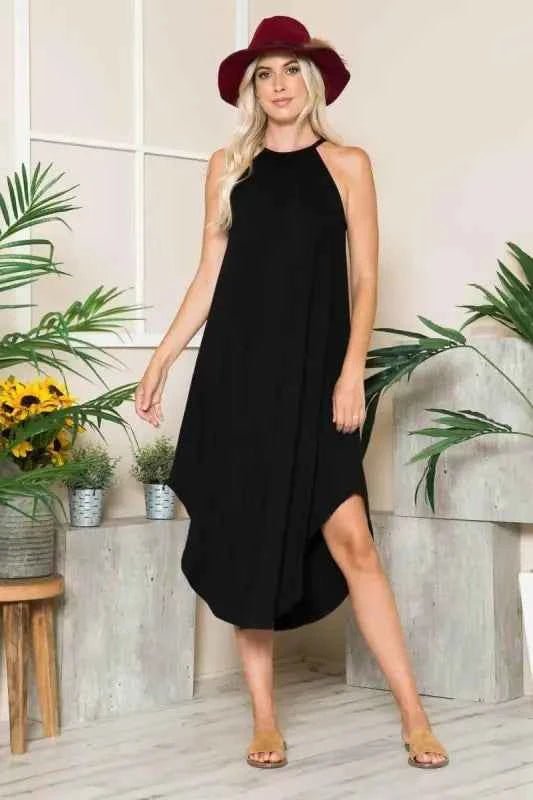 Black Halter Neck Midi Dress