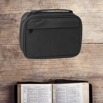 Black Small Bible Cover with Zipper Pocket and Carrying Handle | Bible Covers | 3