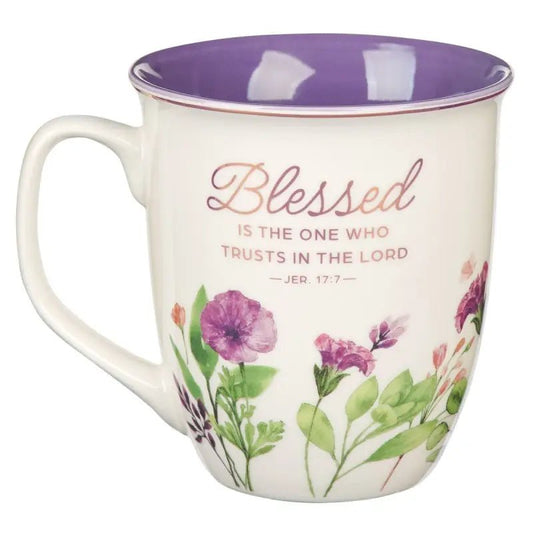 Blessed is the One Purple Meadow Ceramic Coffee Mug - Jeremiah 17:7 - Mugs