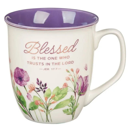 Blessed is the One Purple Meadow Ceramic Coffee Mug - Jeremiah 17:7 - Mugs