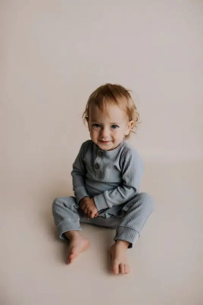 Blissful Blue Baby Ribbed Playsuit with pockets by Three Little Tots - Baby Boys’ Outfits