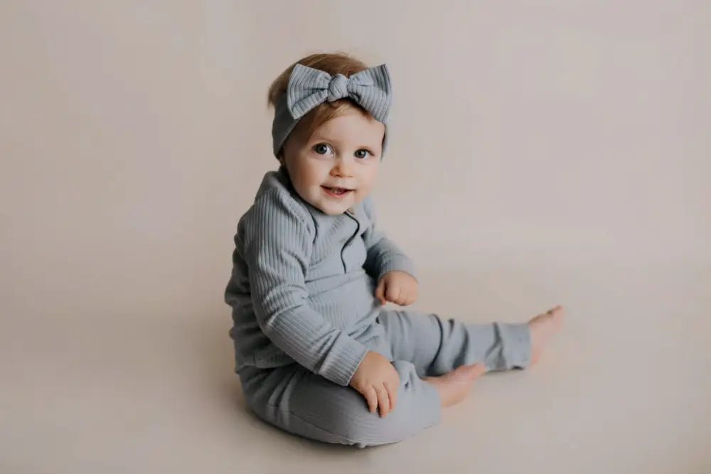 Blissful Blue Baby Ribbed Playsuit with pockets by Three Little Tots - Baby Boys’ Outfits