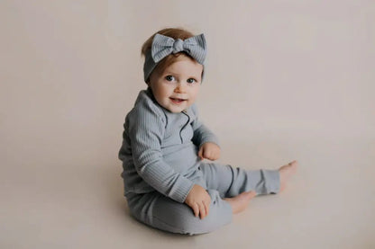 Blissful Blue Baby Ribbed Playsuit with pockets by Three Little Tots - Baby Boys’ Outfits