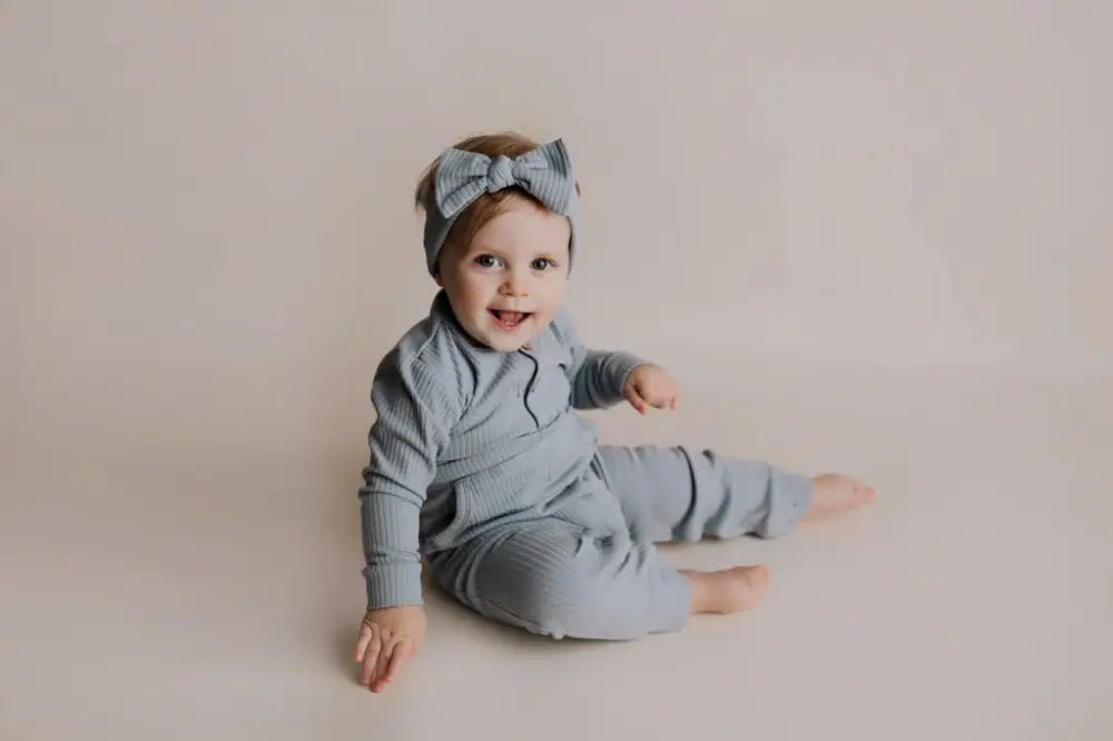 Blissful Blue Baby Ribbed Playsuit with pockets by Three Little Tots - Baby Boys’ Outfits