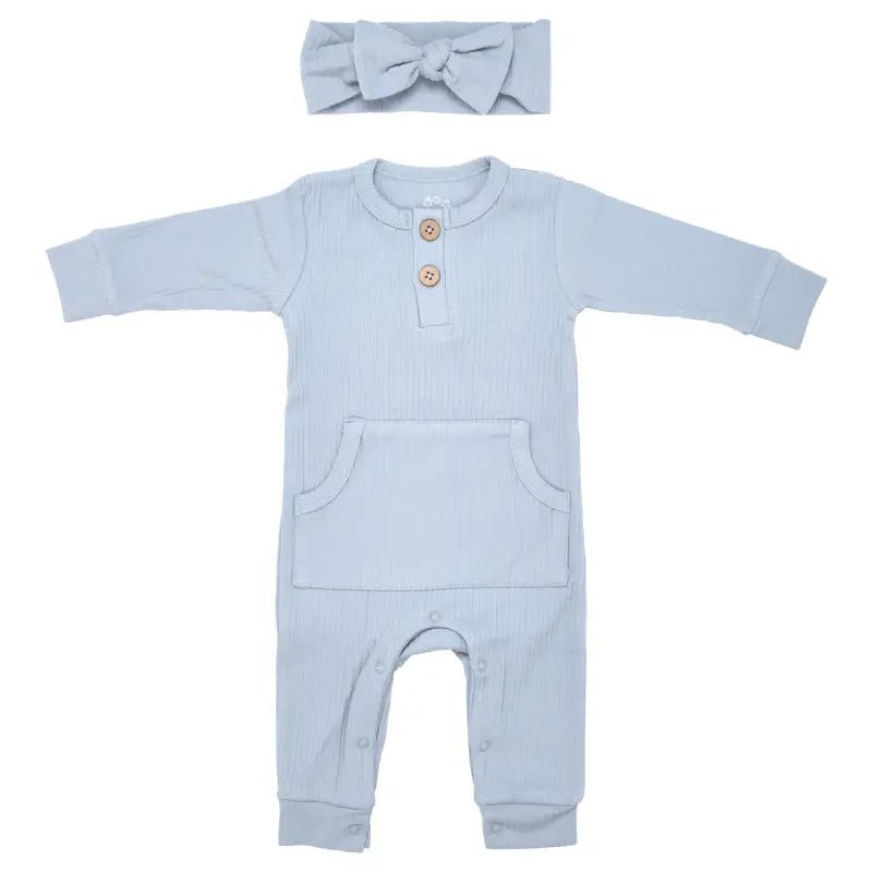 Blissful Blue Baby Ribbed Playsuit with pockets by Three Little Tots - Baby Boys’ Outfits