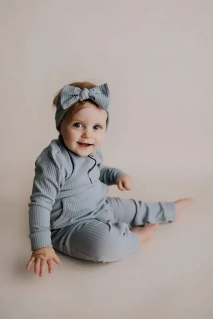 Blissful Blue Baby Ribbed Playsuit with pockets by Three Little Tots - Baby Boys’ Outfits