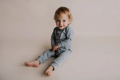 Blissful Blue Baby Ribbed Playsuit with pockets by Three Little Tots - Baby Boys’ Outfits