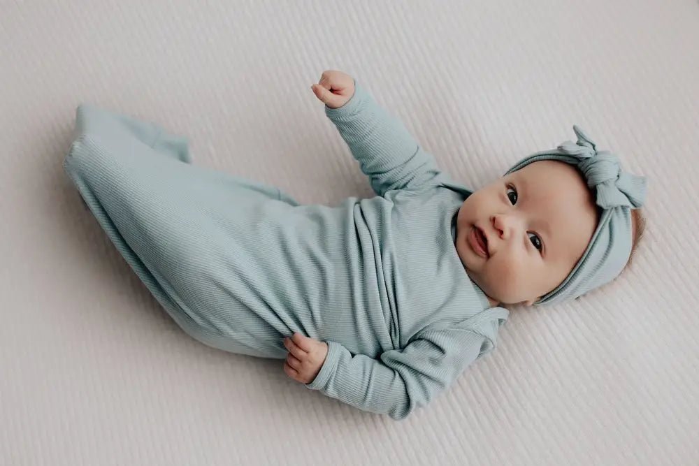 Blue Bird Ribbed Knotted Newborn Gown by Three Little Tots - Boys Onesies
