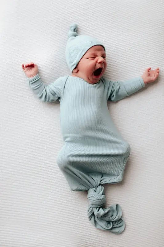 Blue Bird Ribbed Knotted Newborn Gown by Three Little Tots - Boys Onesies