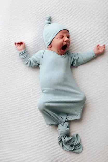 Blue Bird Ribbed Knotted Newborn Gown by Three Little Tots - Boys Onesies