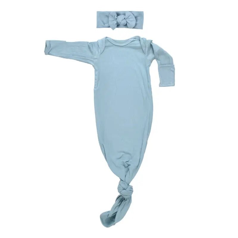 Blue Bird Ribbed Knotted Newborn Gown by Three Little Tots - Boys Onesies