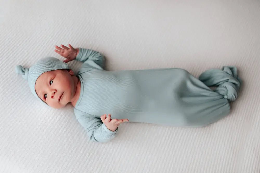 Blue Bird Ribbed Knotted Newborn Gown by Three Little Tots - Boys Onesies
