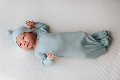 Blue Bird Ribbed Knotted Newborn Gown by Three Little Tots - Boys Onesies