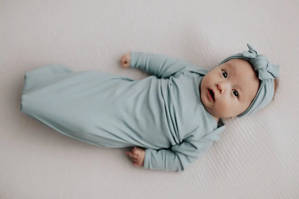 Blue Bird Ribbed Knotted Newborn Gown by Three Little Tots - Boys Onesies