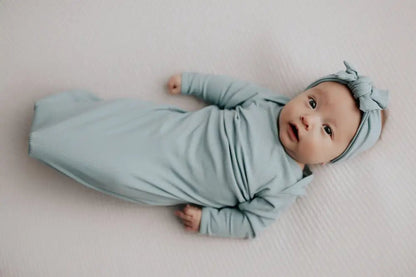 Blue Bird Ribbed Knotted Newborn Gown by Three Little Tots - Boys Onesies