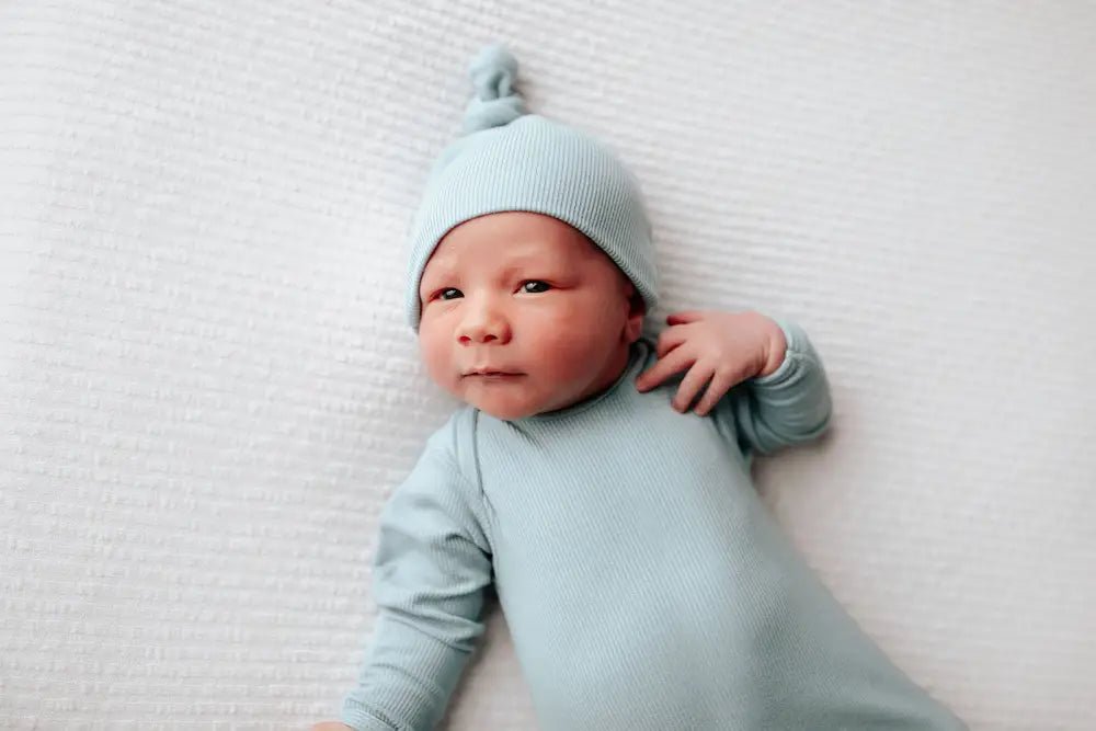 Blue Bird Ribbed Knotted Newborn Gown by Three Little Tots - Boys Onesies