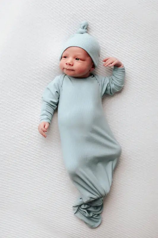 Blue Bird Ribbed Knotted Newborn Gown by Three Little Tots - Boys Onesies