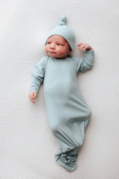 Blue Bird Ribbed Knotted Newborn Gown by Three Little Tots - Boys Onesies