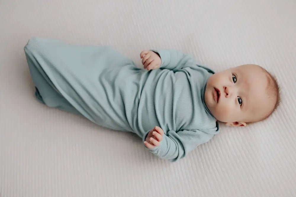 Blue Bird Ribbed Knotted Newborn Gown by Three Little Tots - Boys Onesies
