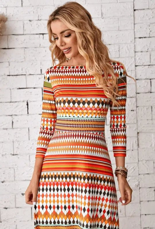 Boho Striped Stretch Maxi Dress - Dresses colorful patterned dress