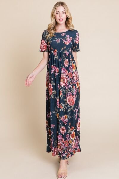 BOMBOM Floral Short Sleeve Maxi Dress | Dresses | 1