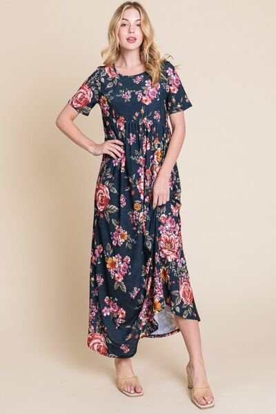 BOMBOM Floral Short Sleeve Maxi Dress | Dresses | 4