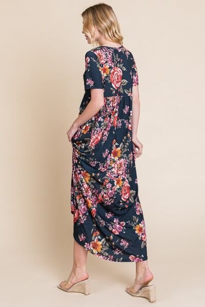 BOMBOM Floral Short Sleeve Maxi Dress | Dresses | 2