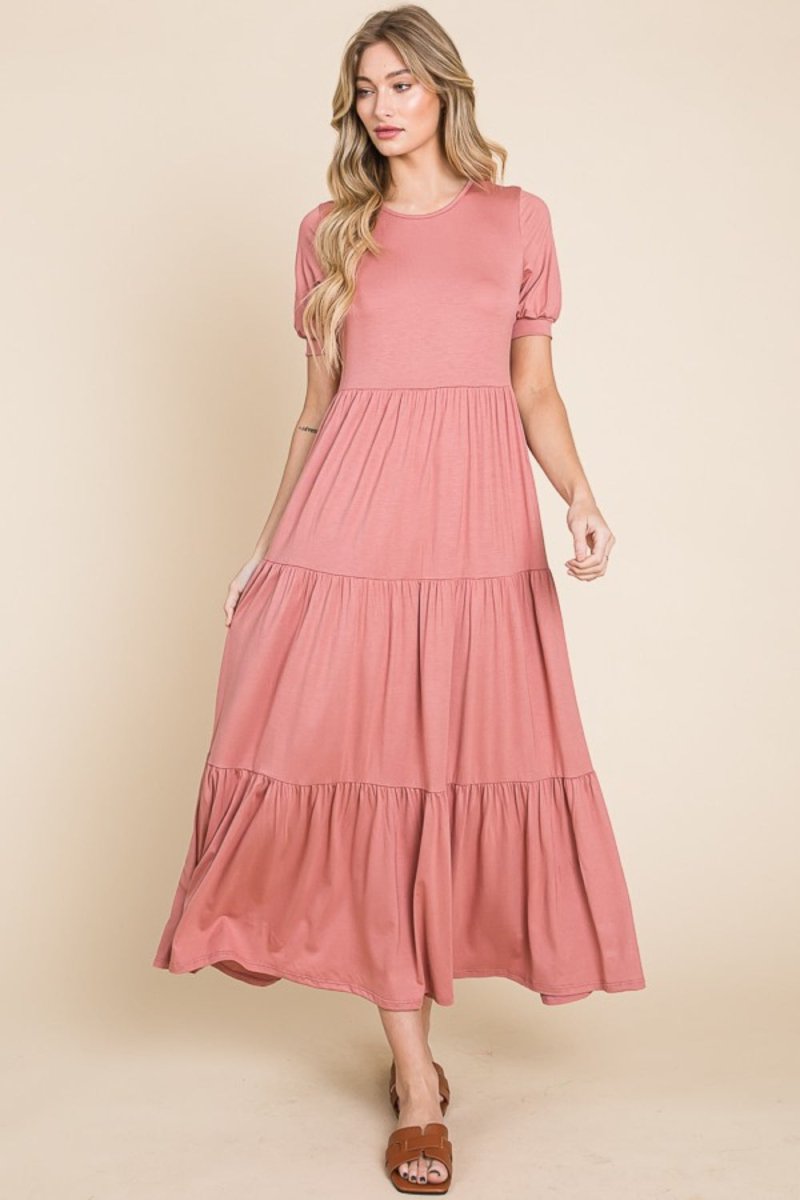 BOMBOM Short Sleeve Tiered Maxi Dress | Dresses | 1