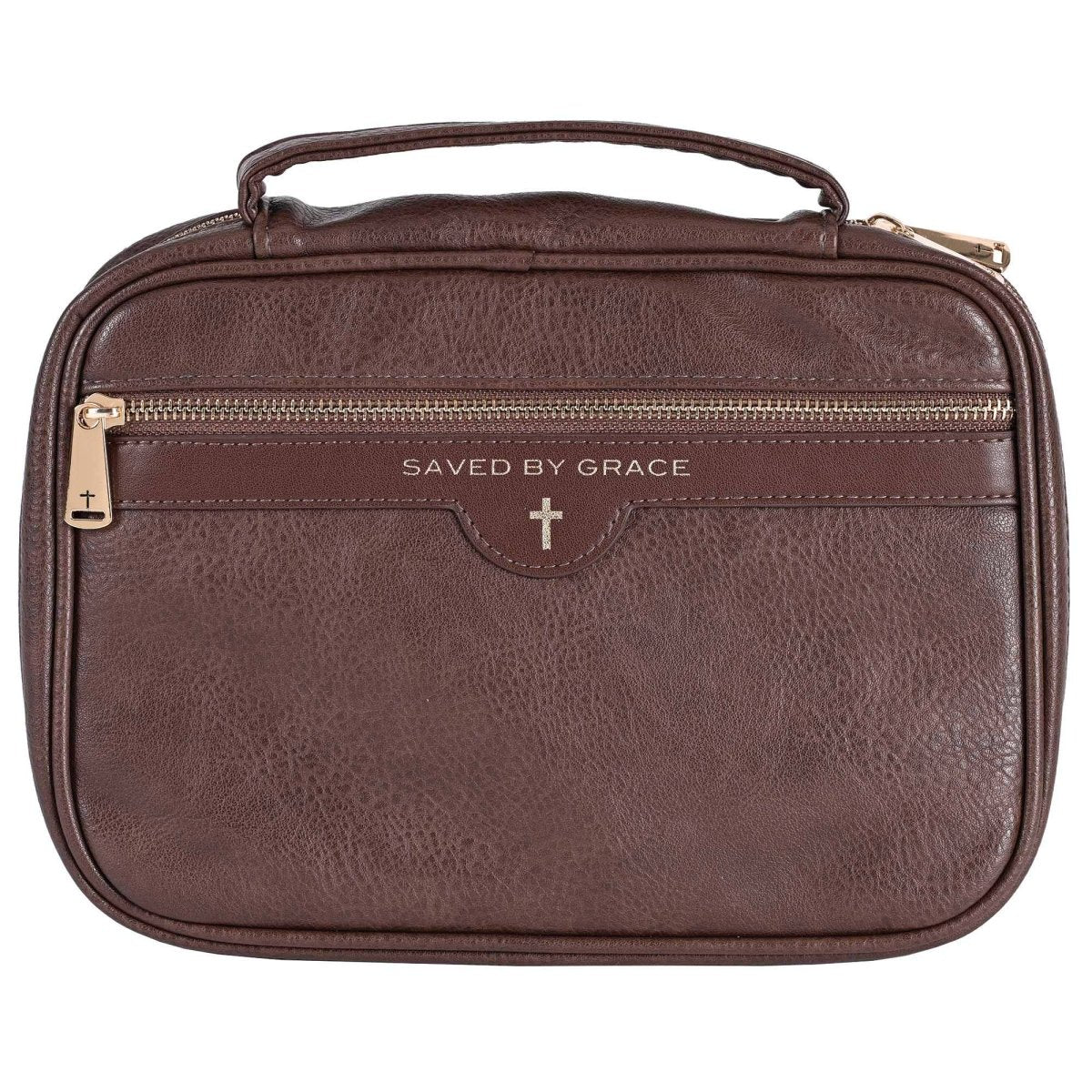 Brown Pebble Grain Organizer Bible Cover – “Saved By Grace” (Extra Large) | Bible Covers | 1