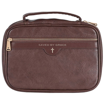 Brown Pebble Grain Organizer Bible Cover – “Saved By Grace” (Extra Large) | Bible Covers | 1