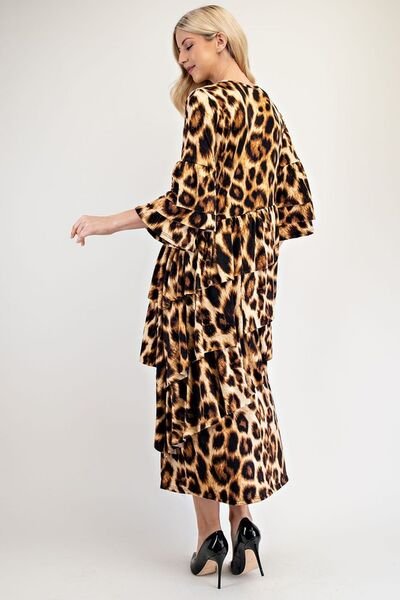 Celeste Full Size Leopard Asymmetrical Ruffle Midi Dress Plus Size | Dresses | 2