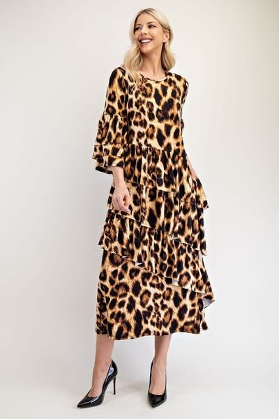 Celeste Full Size Leopard Asymmetrical Ruffle Midi Dress Plus Size | Dresses | 6