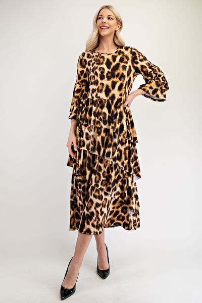 Celeste Full Size Leopard Asymmetrical Ruffle Midi Dress Plus Size | Dresses | 7