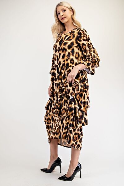 Celeste Full Size Leopard Asymmetrical Ruffle Midi Dress Plus Size | Dresses | 4