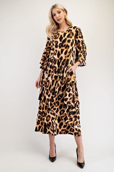 Celeste Full Size Leopard Asymmetrical Ruffle Midi Dress Plus Size | Dresses | 3