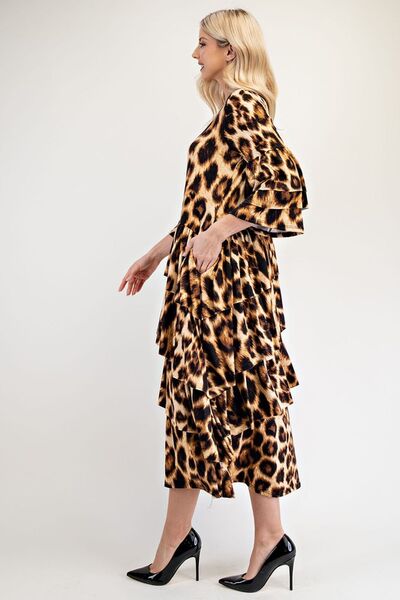 Celeste Full Size Leopard Asymmetrical Ruffle Midi Dress Plus Size | Dresses | 5