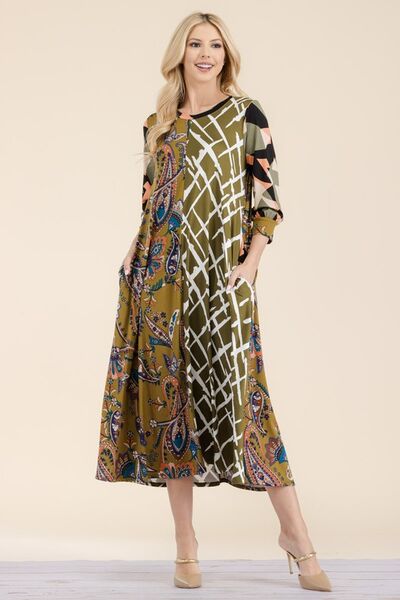 Celeste Full Size Paisley Contrast Tent Midi Dress Plus Size | Dresses | 4