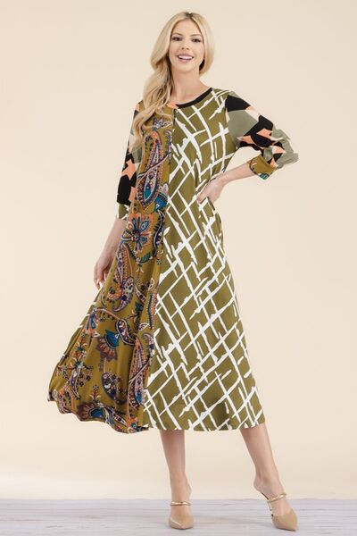 Celeste Full Size Paisley Contrast Tent Midi Dress Plus Size | Dresses | 1