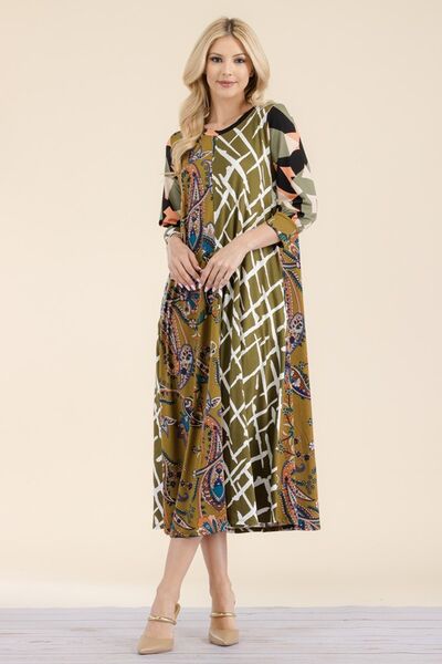 Celeste Full Size Paisley Contrast Tent Midi Dress Plus Size | Dresses | 5