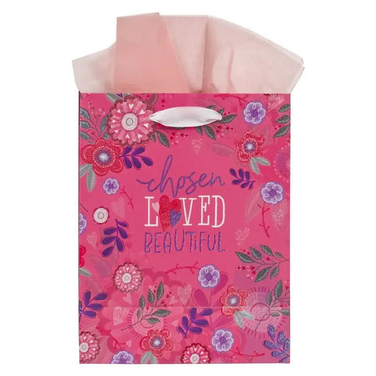 Chosen Loved Beautiful Pink Medium Gift Bag - 1 Peter 2:9 - Gift Bags