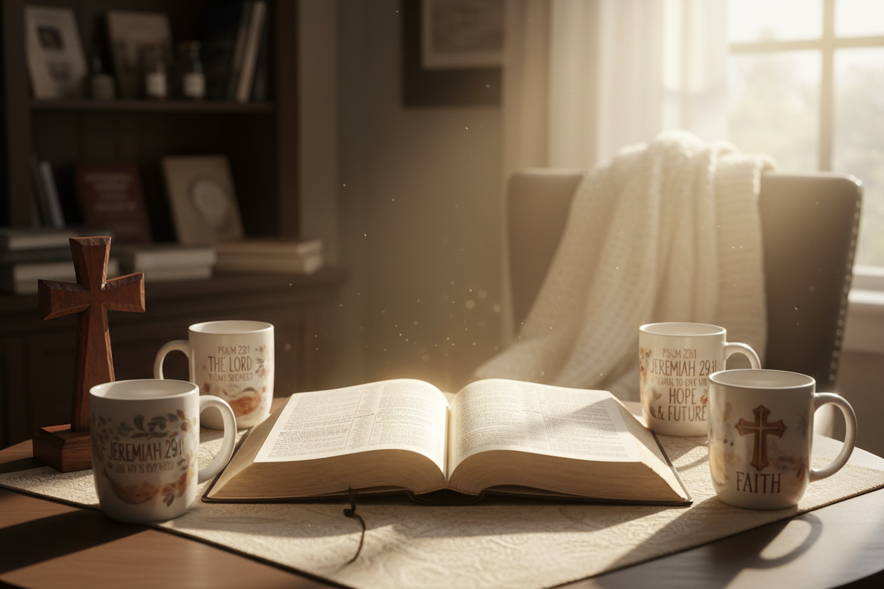 Christian ministry.  Entice customers to want to buy Christian products to minister to others. Bibles, Christian mugs with psalms on them. 